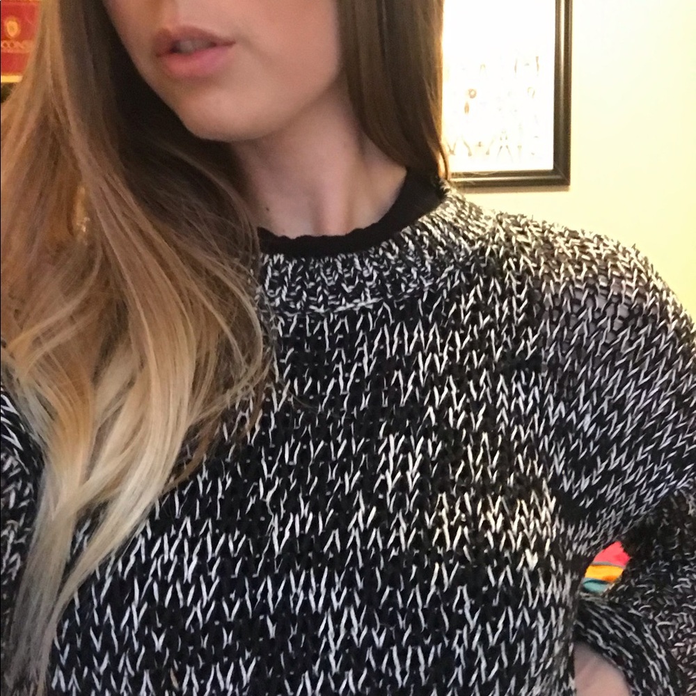 Black and white loose knit sweater